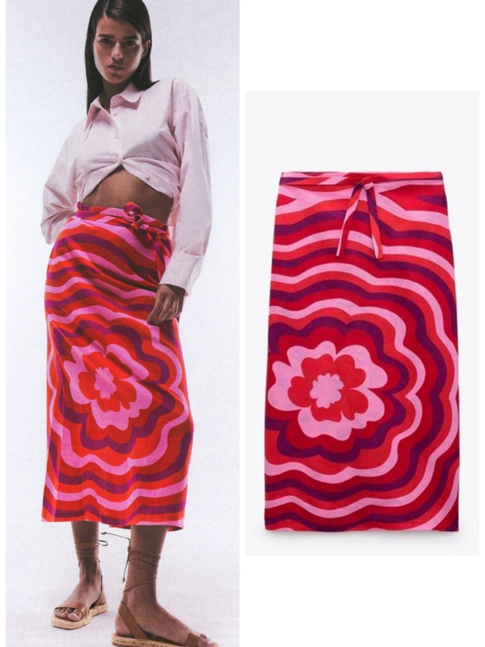 Zara Retro Flower Power Linen Blend Midi Skirt Size S EUC Boho Festival Retro